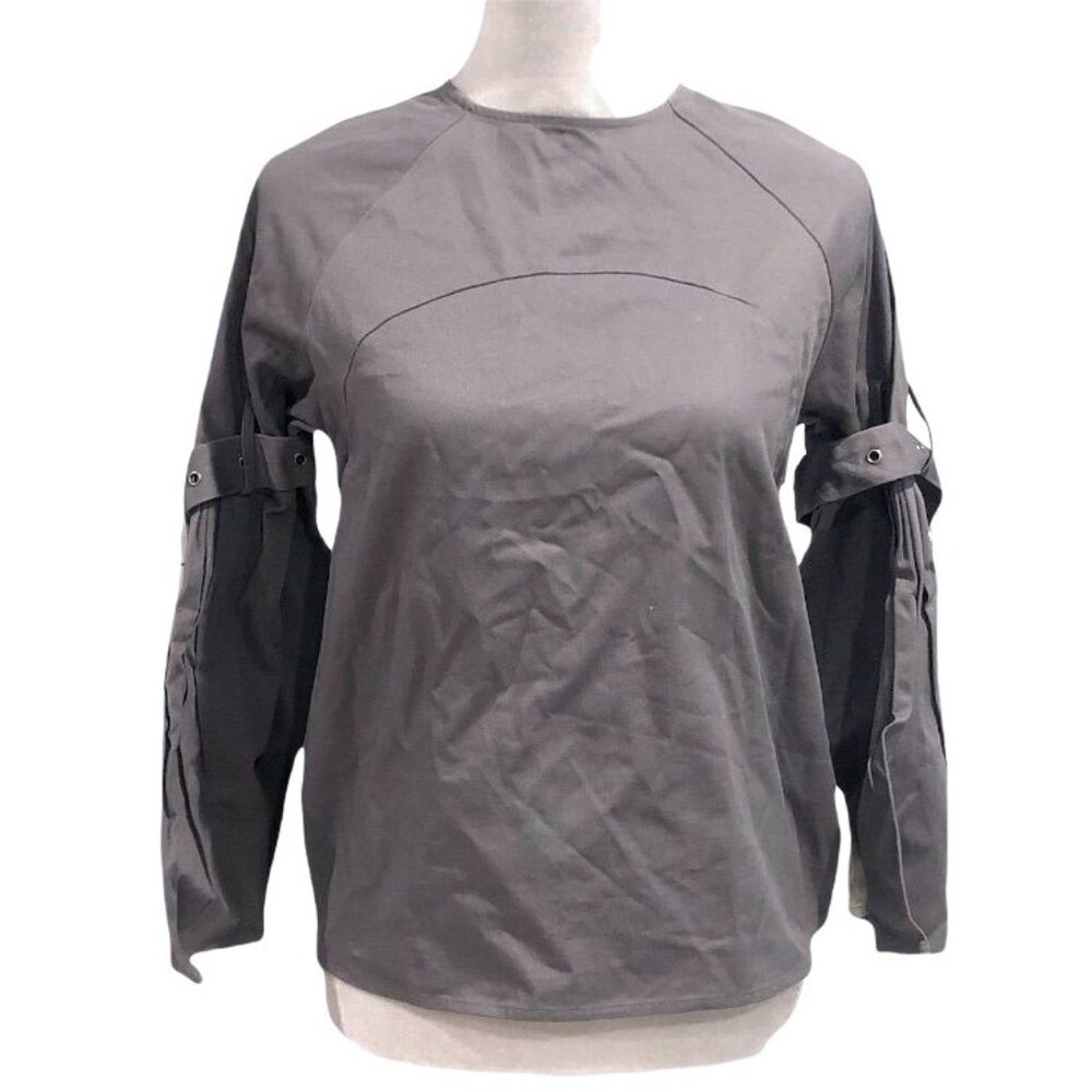 The Line In Between Bell Sleeve Top Gray White Cotton XS Belted Casual Punk